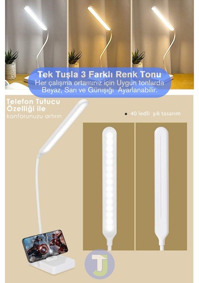 Technojet Usb Şarjlı Beyaz Telefon Tutucu Masa Lambası Farklı Renk Seçenekli Şık Gece Lambası Ofis