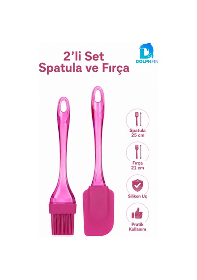 2 Li Silikon Spatula Ve Fırça Seti Pasta Hamur Kek Krema Sürme Karıştırma Mutfak Yardımcısı Pembe