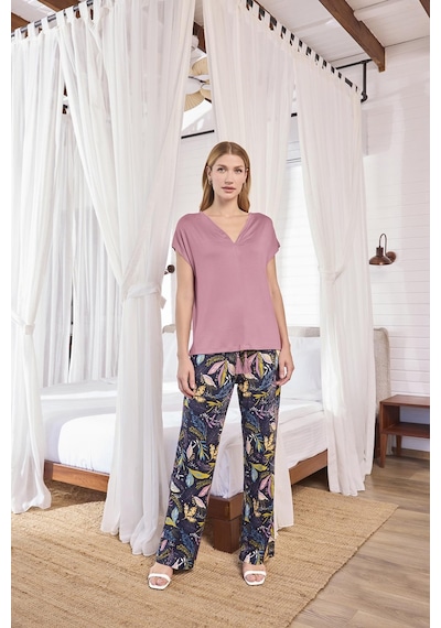 Monamise Kadın Yaprak Desenli Kısa Kollu V Yaka Büyük Beden Pijama Takımı 25119bat. Gül Kurusu Monamise Kadın Yaprak Desenli Kısa Kollu V Yaka Büyük Beden Pijama Takımı 25119bat. Gül Kurusu