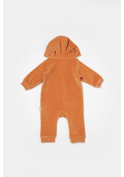 BabyCosy Bebek Kapüşonlu Fermuarlı Tulum, %80 Organik Pamuk & %20 Polyester, Bebek Ve Yenidoğan Serisi - Csyk6044 Kiremit