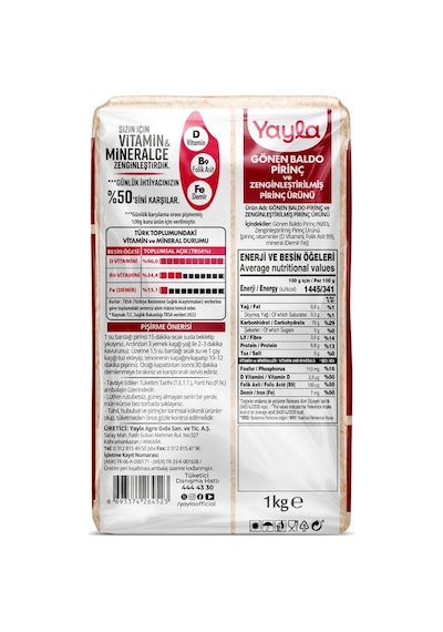 Yayla Gönen Baldo Pirinç Ve Zenginleştirilmiş Pirinç Ürünü D+b9+fe 1 Kg