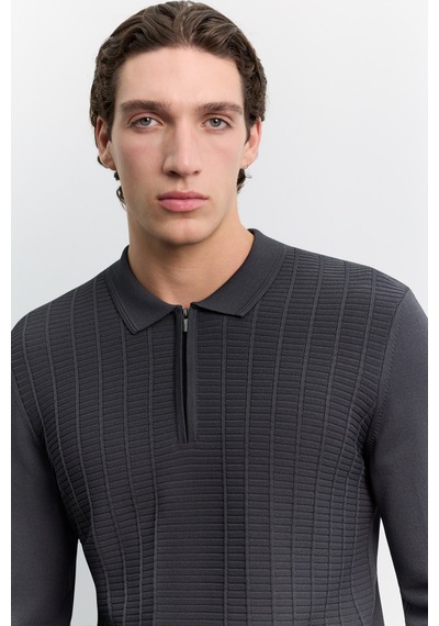 Avva Erkek Antrasit Polo Yaka Fermuarlı Rayon Karışımlı Regular Fit Kazak A62y5022