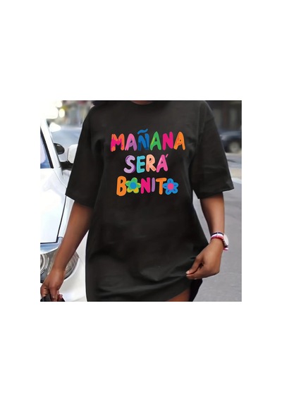 Caddemia Kadın Yaz Rahat Moda Manana Mektup Baskı Gevşek Boyut Yuvarlak Boyun Kısa Kollu Tişört Elbise Siyah Caddemia Kadın Yaz Rahat Moda Manana Mektup Baskı Gevşek Boyut Yuvarlak Boyun Kısa Kollu Tişört Elbise Siyah