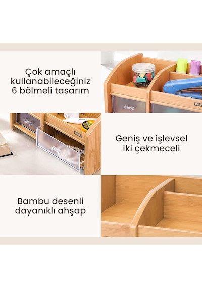 Dx-404 Bambu Desenli Ahşap Kalemlik, Masaüstü Düzenleyici Çok Renkli