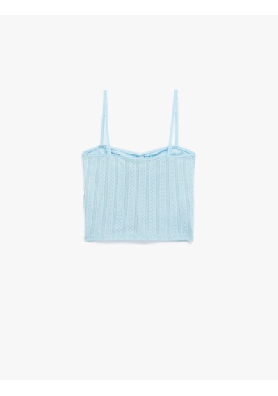 Koton Pamuklu İp Askılı Büzgülü Dokulu Slim Fit Crop Atlet Mavi 5sak10669ek Mavi
