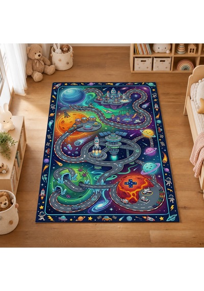 Kartela Halı Uzay Macerası Kaymaz Taban Çocuk Oyun Halısı - 160 X 240 Cm Çok Renkli