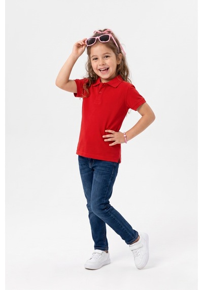 Nacar Store Unisex Çocuk Polo Yaka Kısa Kollu Lakost Tişört Okula Dönüş Kırmızı
