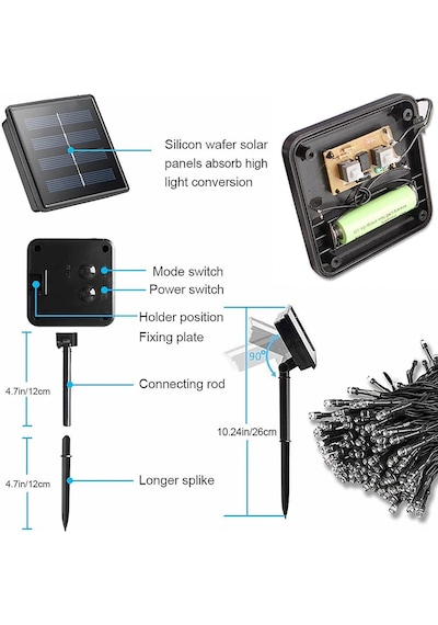 Solar Güneş Enerjili Dış Bahçe 8 Modlu 20Metre 200 Led Aydınlatma Solar Güneş Enerjili Dış Bahçe 8 Modlu 20Metre 200 Led Aydınlatma