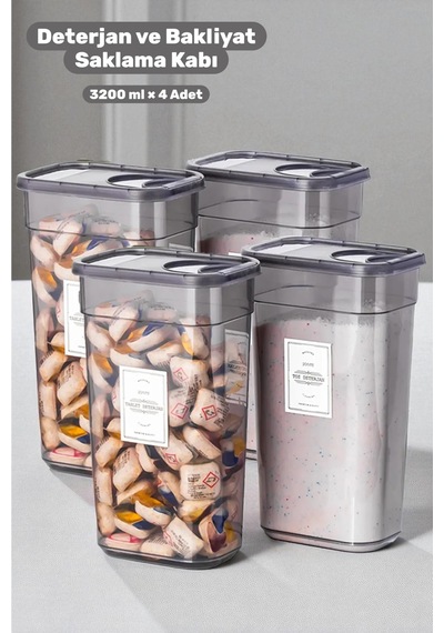 Mona Big 4 Adet 3,2 Lt Deterjan Saklama Kabı-çamaşır Odası&banyo Düzenleyici-çamaşır Deterjan Kutusu Gri - 749928712 Gri