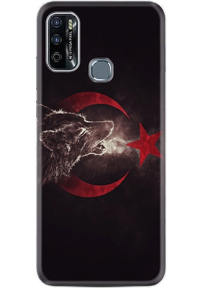 Infinix Hot 10 Play Kılıf Resimli Desenli Baskılı Silikon Kurt ve Ay Yıldız 1403