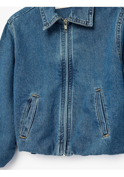 Koton Pamuklu Uzun Kollu Cepli Fermuarlı Denim Ceket Orta İndigo 6skg20005ad İndigo