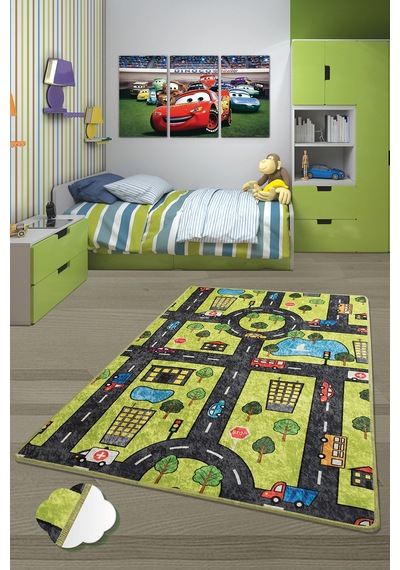 Green City Çocuk Halısı Djt Çocuk ve Bebek Halısı Yıkanabilir ,Kaymaz Taban Leke Tutmaz Çok Renkli