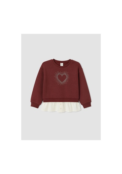 Lc Waikiki Alıta Cıty Farkıyla Lcw Kids Bordo 3 İplik Şardonlu Taşlı Standart & Regular Kız Çocuk Sweatshirt Bordo - 925528534 Bordo
