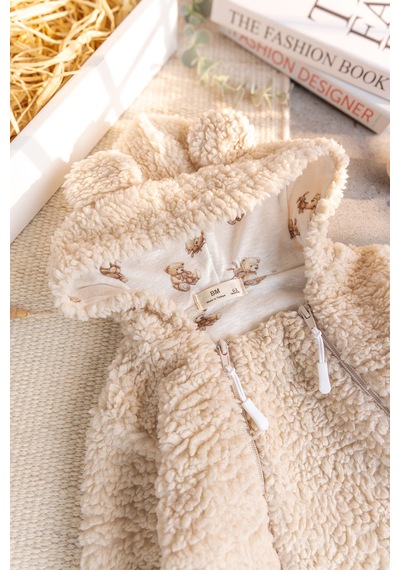 Babymod Kışlık Premium Kalite Kız Peluş Erkek Bebek Tulum Bej