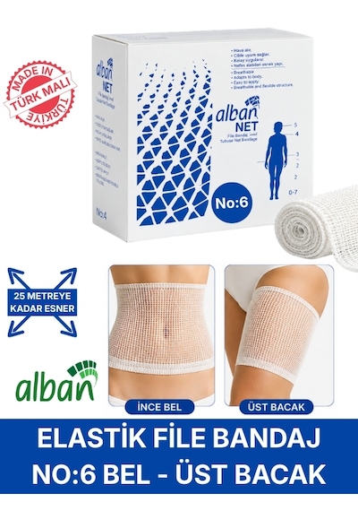 Elastik File Bandaj, No:6 Omuz Ve Diz, Esnetince 25m'ye Kadar Uzayan Tübüler Net Bandaj