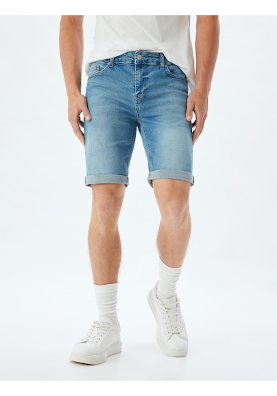 Koton Slim Fit Kot Şort Bermuda Cep Detaylı Pamuklu Orta İndigo 4sam40068ıd İndigo