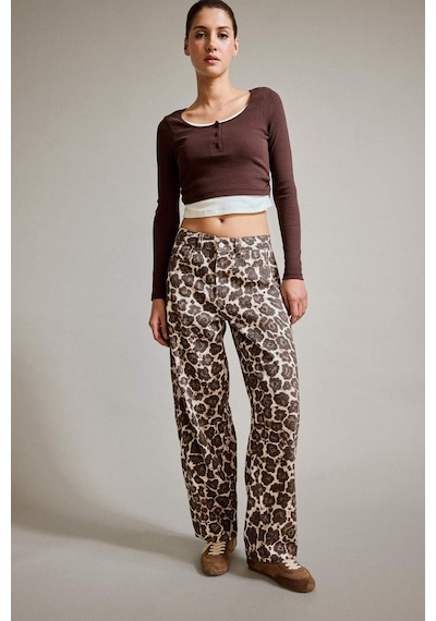Defacto Baggy Fit Leopar Desenli Jean Pantolon G3199ax25aubn336 Kahve