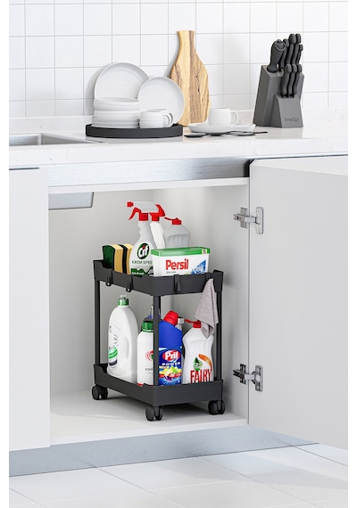 2 Adet Siyah 2 Katlı Düzenleyici Mutfak Ve Banyo Rafı