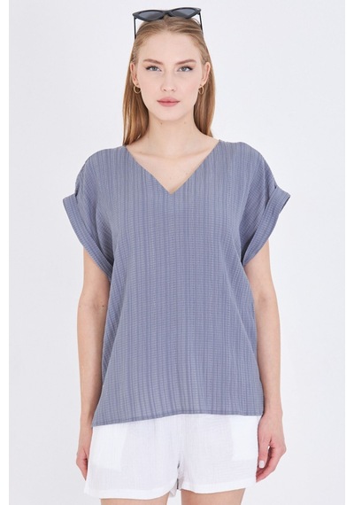 Armonika Kadın Gri V Yaka Yanları Yırtmaçlı Arkası Uzun Duble Kol Detaylı Oversize Bluz Arm-24y001074 Armonika Kadın Gri V Yaka Yanları Yırtmaçlı Arkası Uzun Duble Kol Detaylı Oversize Bluz Arm-24y001074