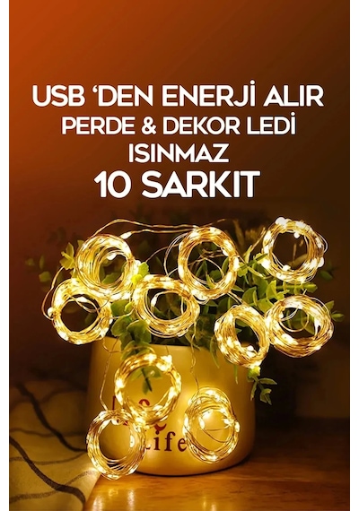 Vtn-67 10 Saçaklı 300 Ledli Sarı Led Kumandalı 8 Modlu Perde Led