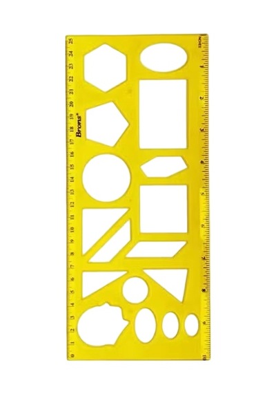 Brons Geometrik Şekil Şablonu Cetvel 35cm Sarı Plastik Teknik Çizim Şablonu 0