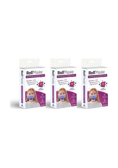 Roll 3 Katlı Telli Cerrahi Maske Kız Çocuk 10Lu 3 Adet