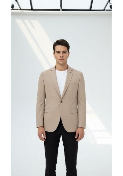 Plus Scorpion Erkek Bej Blazer Ceket Slim Fit, Tek Düğmeli, Şık Spor-klasik Model Bej