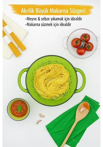 Akrilik Yeşil Makarna Süzgeçi & Sebze Meyve Süzgeçi Çok Renkli