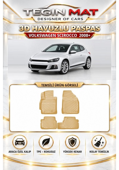 Volkswagen Scirocco 2008-2017 Araca Özel 3d Paspas Bagaj Havuzu Set Bej