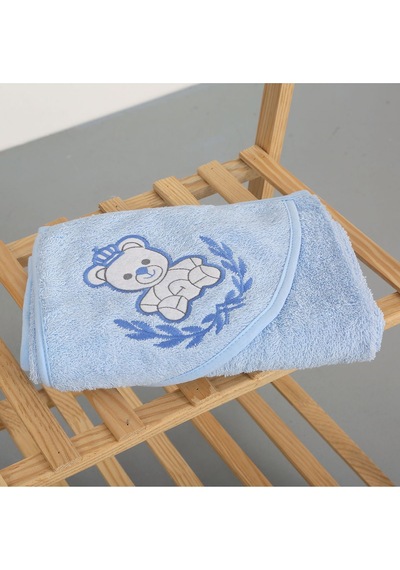 %100 Pamuk Yenidoğan Bebek Kundak Nakışlı Banyo Havlusu Krem 0 - 24 Ay