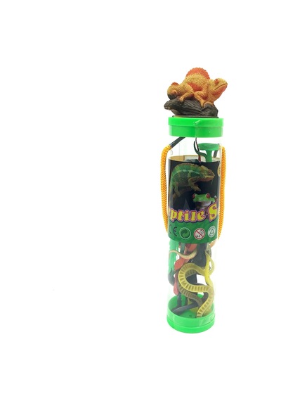 Kertenkele Başlı Silindir Kutuda 15 Parça Sürüngen Hayvanları Fig