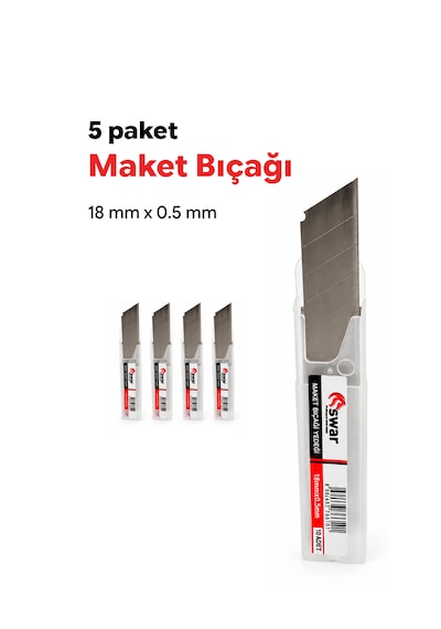Maket Bıçağı Yedek Falçata Yedeği 18 Mm X 0,5 Mm 5 Paket Her Paket 10 Bıçak