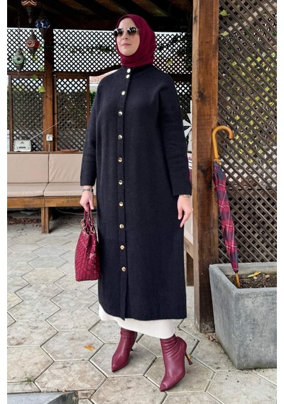 Rabia Şamlı Yakut Angora Triko Kap Siyah Çok Renkli
