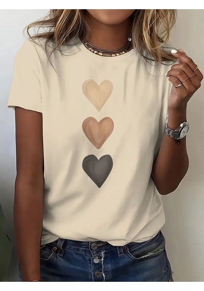 Unisex Üç Kalpli Tasarım Basklı Tshirt Bej