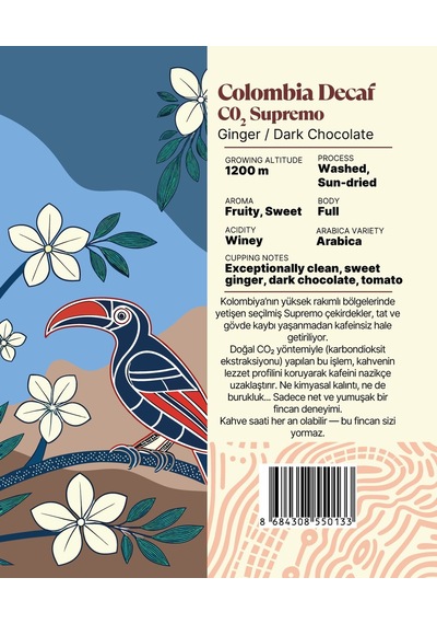 Colombia Decaf Co2 Supremo Yöresel Filtre Kahve 250 Gr. Çekirdek Kahve