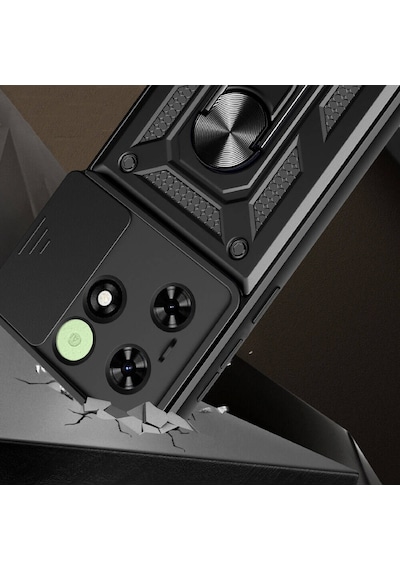 Zore Tecno Spark Go 2024 Kılıf Magnetik Standlı Kamera Korumalı Sürgülü Vega Kapa Mavi