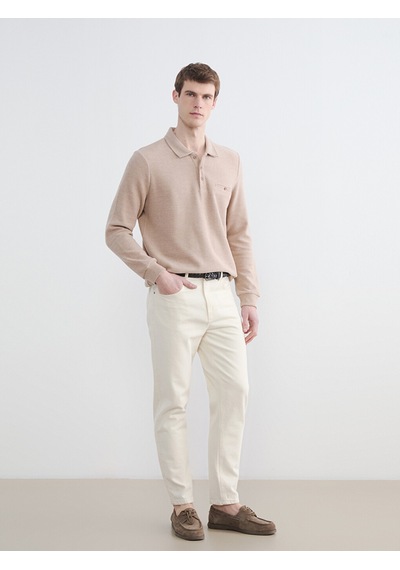 Lcwaıkıkı Classic Bej Polo Yaka Erkek Sweatshirt