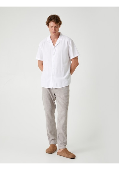 Koton Keten Chino Pantolon Cep Detaylı Kahverengi Desenli 4sam40225hw Kahverengi