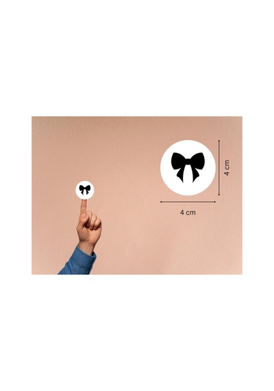 Fiyonk Baskılı Etiket Siyah Fiyonk Yuvarlak Mat Çıkartma Round Sticker 4 Cm 40 Adet Çok Renkli