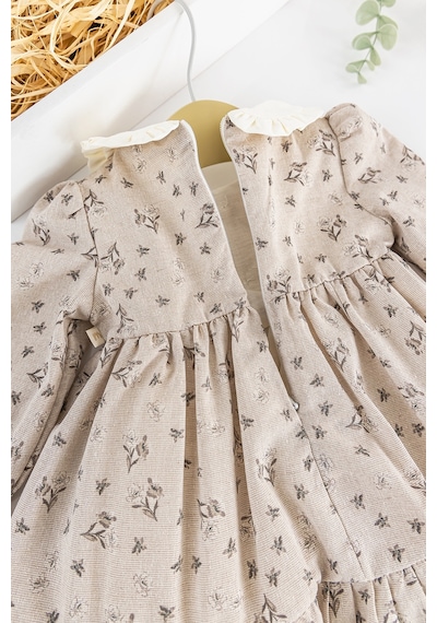 Babymod Çiçek Desenli Bebe Yakalı Keten Kız Bebek Elbise 001