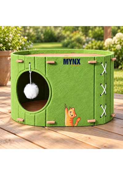 Mynx Tek Katlı Keçe Kedi Evi Yeşil