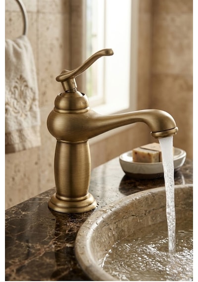 Rustik Antik Sabit Lavabo Bataryası Antik Rustik Sarı Matgold Gold