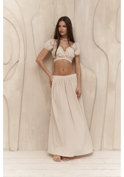 Mai Collection Mai Studios Co. Indriya Bej Crop Etek Takım Bej