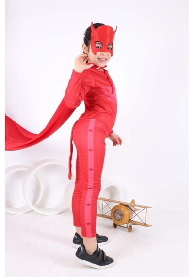 Tarzkids Pijamaskeliler Baykuş Kız Çocuk Kostüm Kırmızı