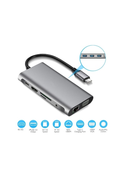 Valkyrie 10 In 1 Usb 3.0 Hdmı 4K Sd Apple Uyumlu MacBook Type-C Hub Çevirici Ç