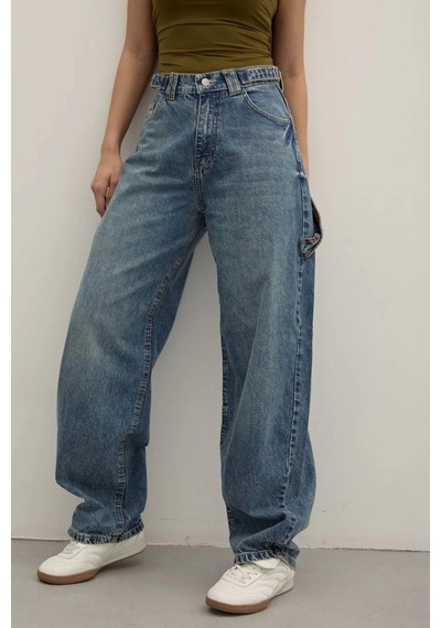 Tint Blue Premium Yıkamalı Kemerli Baggy Jeans Mide Blue Tint Blue Premium Yıkamalı Kemerli Baggy Jeans Mide Blue