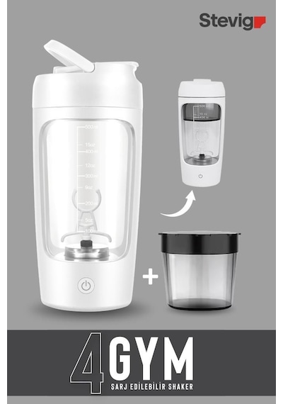 Stevig 4 Gym Şarj Edilebilir Elektrikli Protein Shaker 650 Ml White St-226 Beyaz