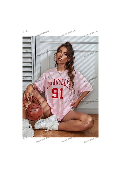 Startmore Kadın Beyaz Los Angeles 91 Baskılı Oversize Siyah