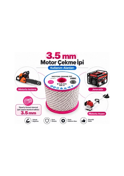 Algaride 3.5 Mm Motor Çekme İpi 100 Metre Motorlu Testere Jeneratör Motorlu Tırpan Çim Biçme Su Motoru Ve Benzinli Makineler İçin Starter Marş İpi
