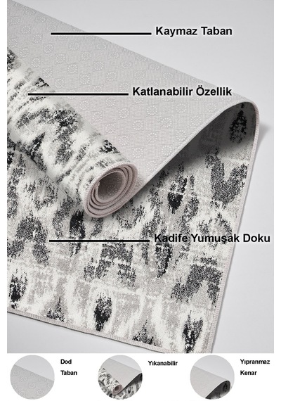 Dekoreko Kaymaz Taban Djt Salon Halısı Trend Iskandinav F5136 gri